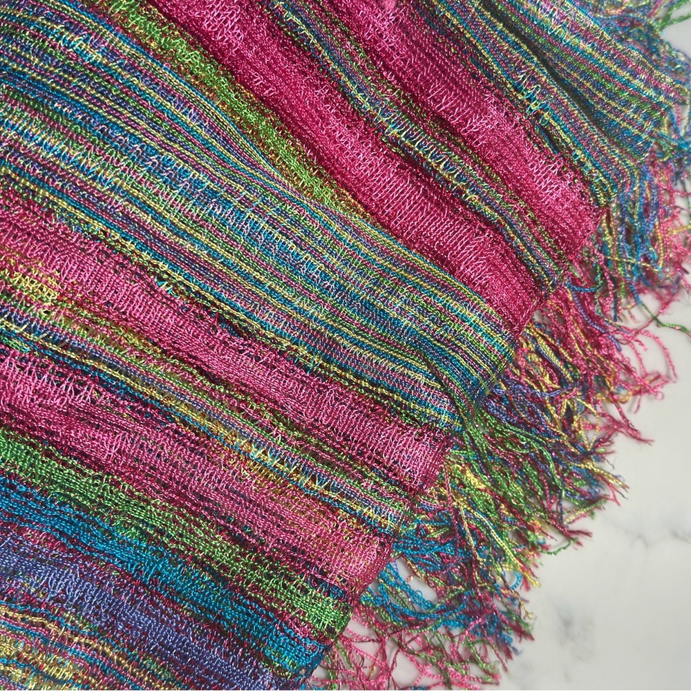 MISSONI Multi Color Metallic Scarf Stole Wrap Pink Blue Green Yellow Purple - Picture 10 of 10